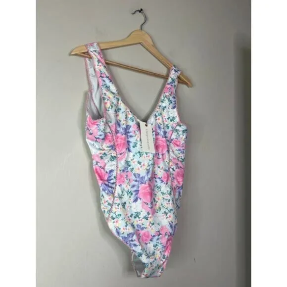 NWT LoveShackFancy Primrose Berry Mikkel Floral One-Piece Swimsuit Pink Size: L